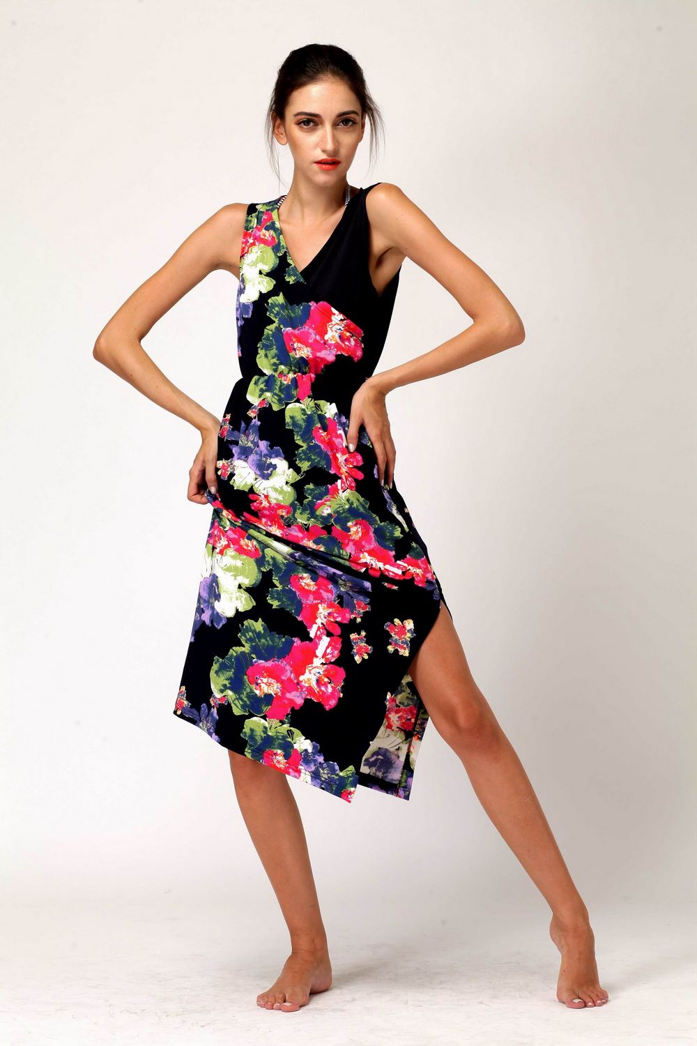 F2462new product summer dress with elastic waist medium-long dress